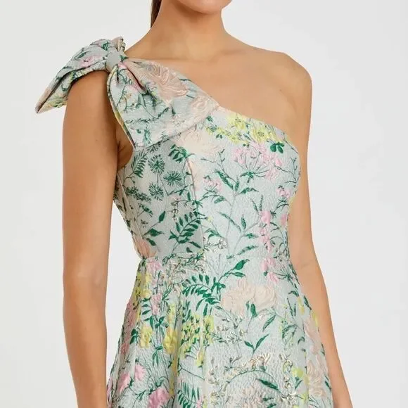 MAC DUGGAL  11919 Multicolor One Shoulder Brocade Floral Dress With Bow - Picture 6 of 16